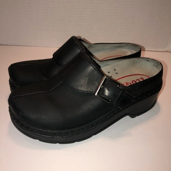 KLOGS Black Leather 90s Style Clogs Mules Shoes sz 6 - Picture 1 of 7